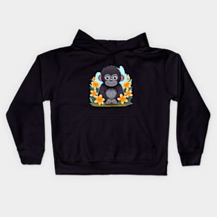 Monkey Surrounded by Flowers Kids Hoodie